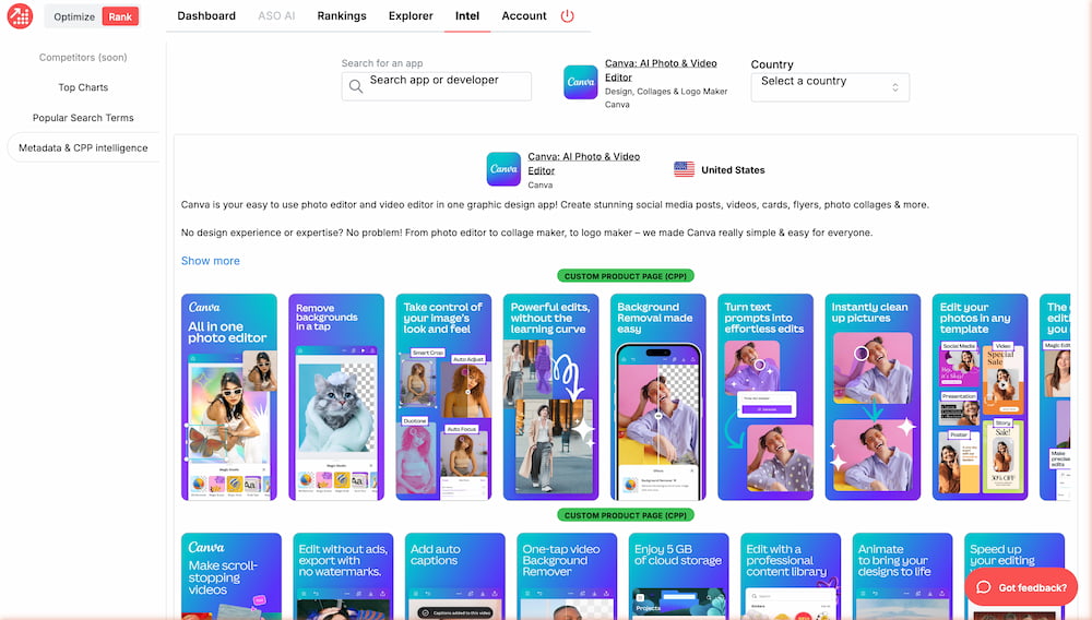 App Store Optimization - Competitor Metadata and CPP Intelligence